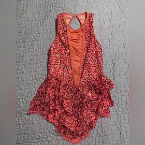 Sparkling Coral Sequin Dance Costume